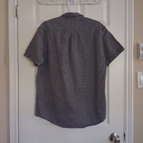 Frank & Oak Men's Size Large Black White Print Short Sleeve Button Down Shirt - Picture 3 of 12